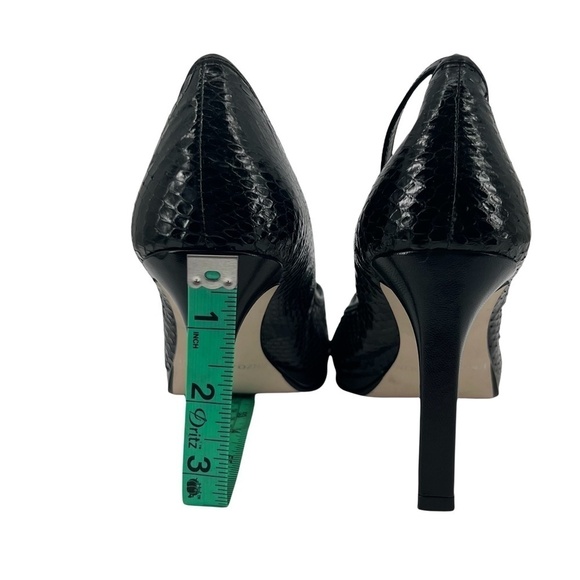 Enzo Angiolino Black Patent Snake Skin Peep Square Toe Heels Size 7 Women’s - Picture 8 of 12